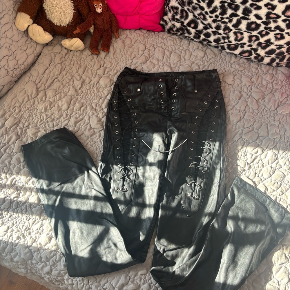 Discontinued I Am Gia Flare Leather mid-high waisted pants XS